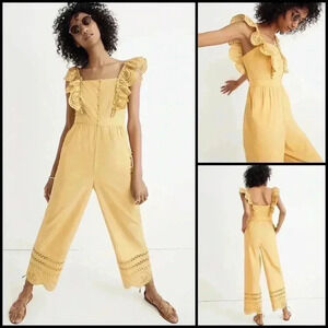 Madewell Mustard Yellow Eyelet Frilled Strap Jumpsuit Size 00